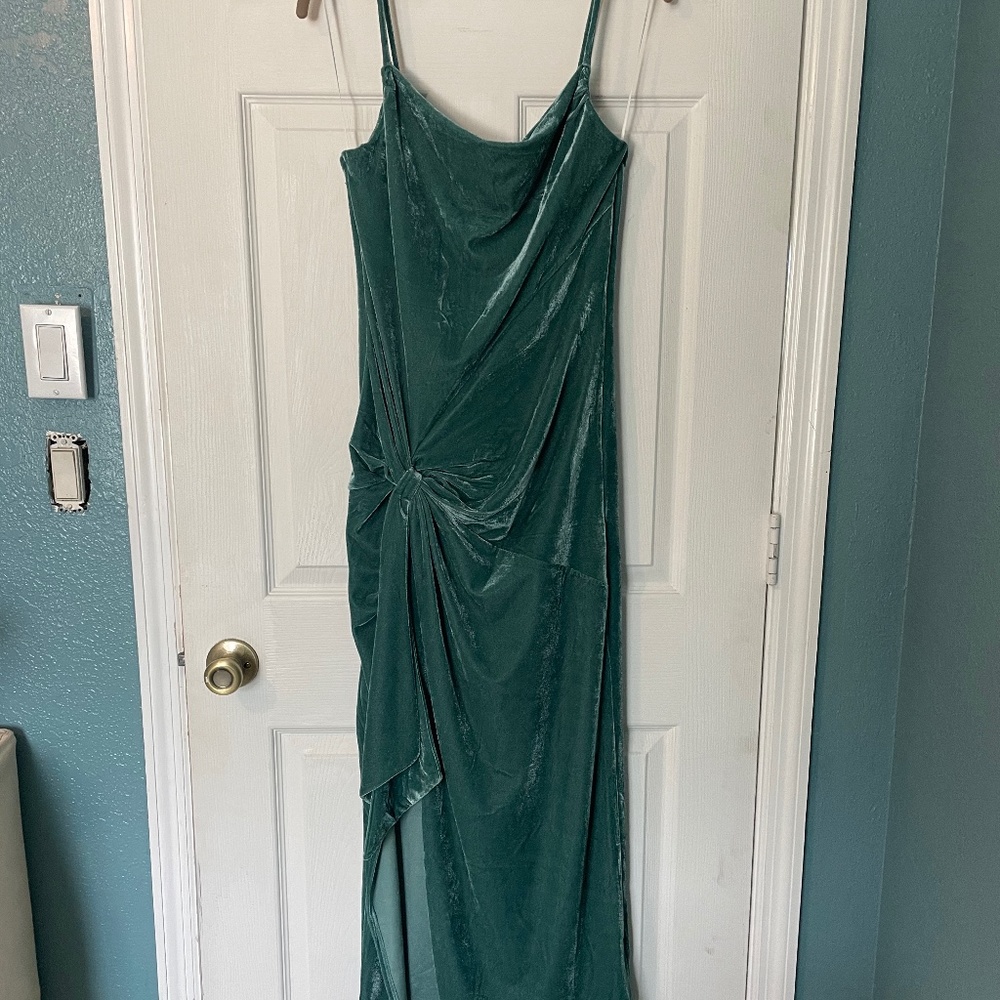 Green velvet Side split Dress Medium/6